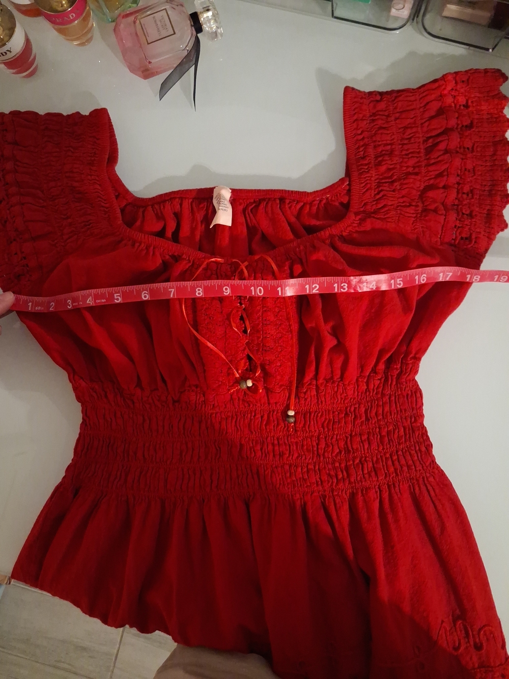 Red Peasant 100% Cotton Dress size Medium - Picture 4 of 10